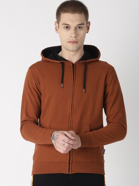 Blue Saint Men Brown Solid Hooded Sweatshirt