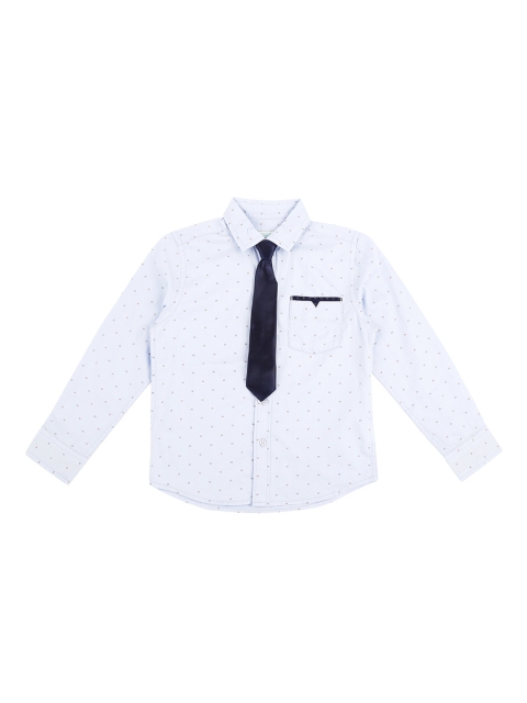 Pantaloons Junior Boys Blue Regular Fit Printed Casual Shirt with Tie