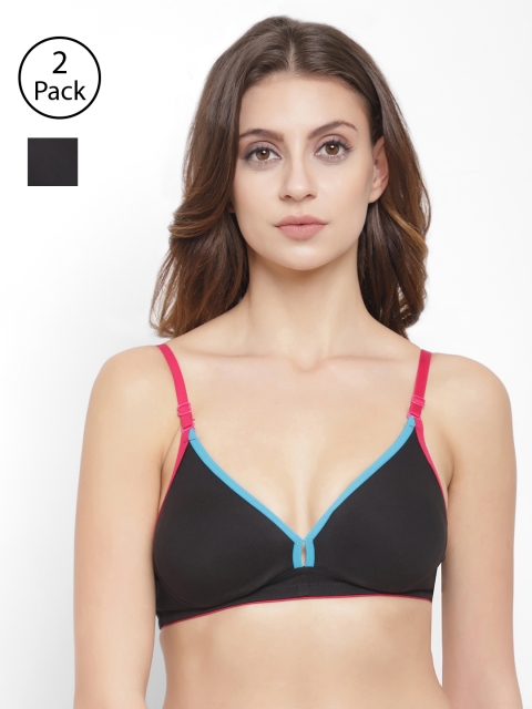 Floret Women Pack Of 2 Solid T-Shirt Bras T3026, Black