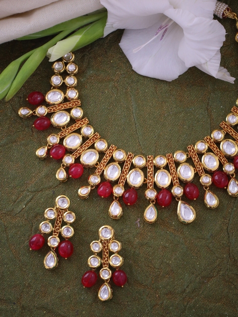 Tistabene Gold-Plated & White Artificial Stone & Bead Embellished Enamelled Jewellery Set, Red
Tistabene Gold-Plated & White Artificial Stone & Bead Embellished Enamelled Jewellery Set, Red