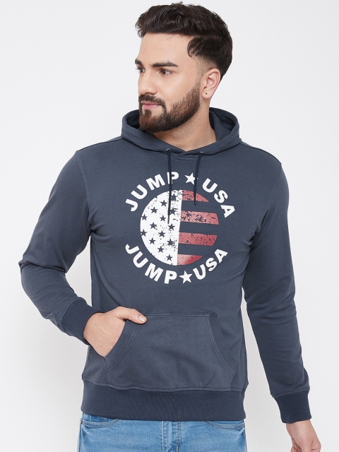 JUMP USA Men Navy Blue Printed Hooded Sweatshirt