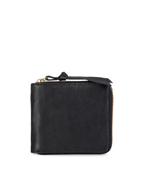 Hidesign Men Black Solid Zip Around Leather Wallet