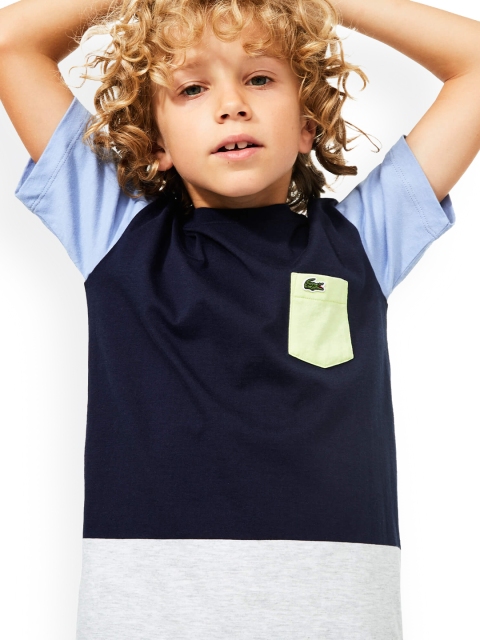 Lacoste Boys Blue Colourblocked Round Neck T-shirt