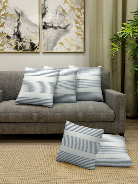 KLOTTHE Set of 5 White & Blue Striped Square Cushion Covers
