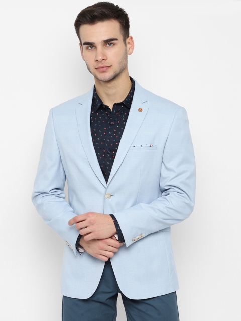 Allen Solly Men Blue Self-Design Slim-Fit Single-Breasted Blazer