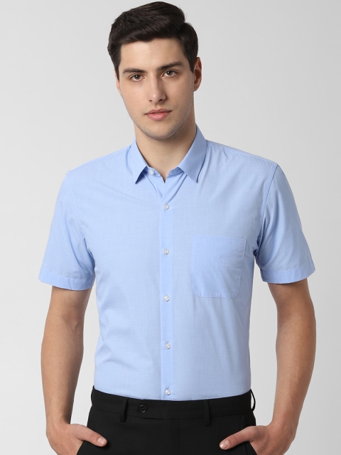 Peter England Men Blue Slim Fit Self Design Formal Shirt