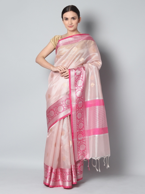 EthnicRoom Pink Silk Cotton Woven Design Banarasi Saree