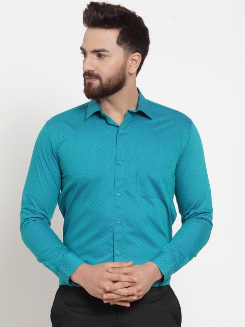 JAINISH Men Sea Green Classic Regular Fit Printed Formal Shirt