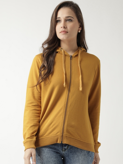 Club York Women Mustard Yellow Solid Hooded Sweatshirt