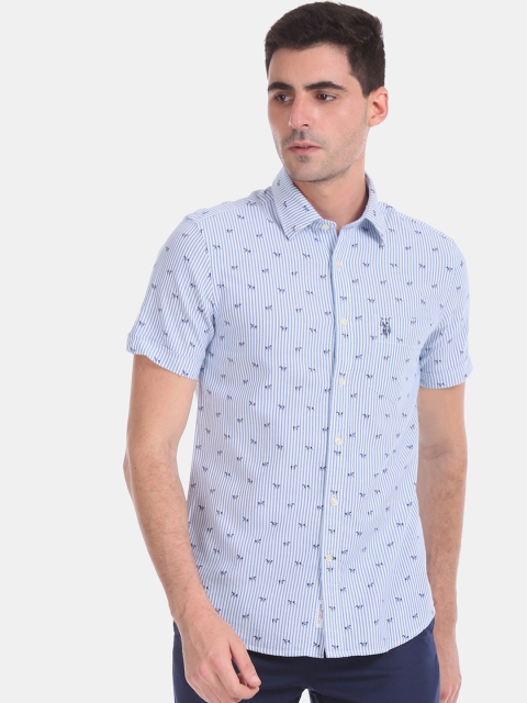 U.S. Polo Assn. Men Blue & White Regular Fit Printed Casual Shirt