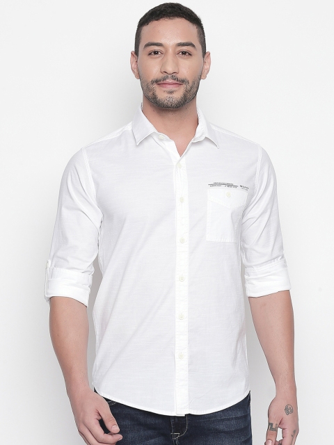 Mufti Men White Original Slim Fit Solid Casual Shirt