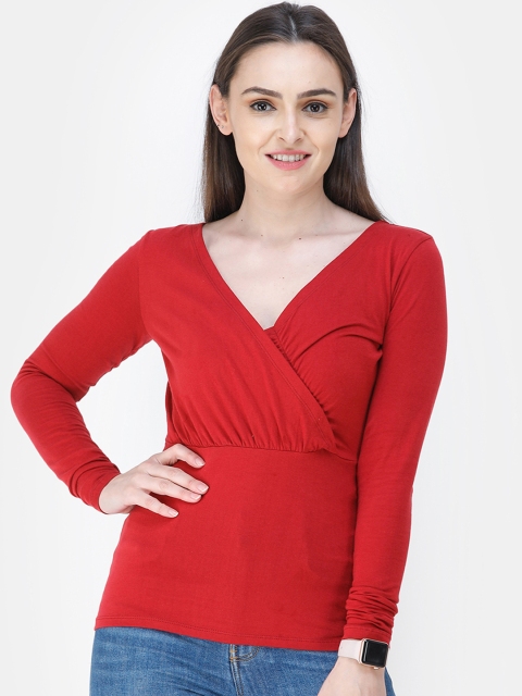 Cation Women Maroon Solid Wrap Top