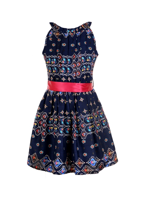 naughty ninos Girls Navy Blue Printed A-Line Dress