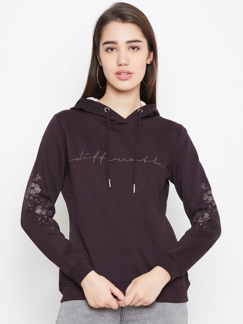 METTLE Women Purple Printed Hooded Sweatshirt