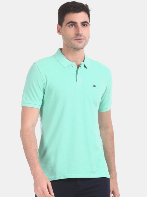 Arrow Sport Men Sea Green Solid Polo Collar Pure Cotton T-shirt