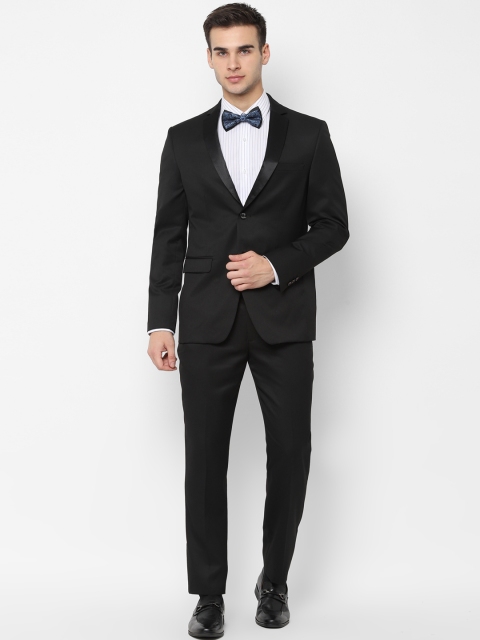 Allen Solly Men Black Striped Slim-Fit Single-Breasted Party Suit
