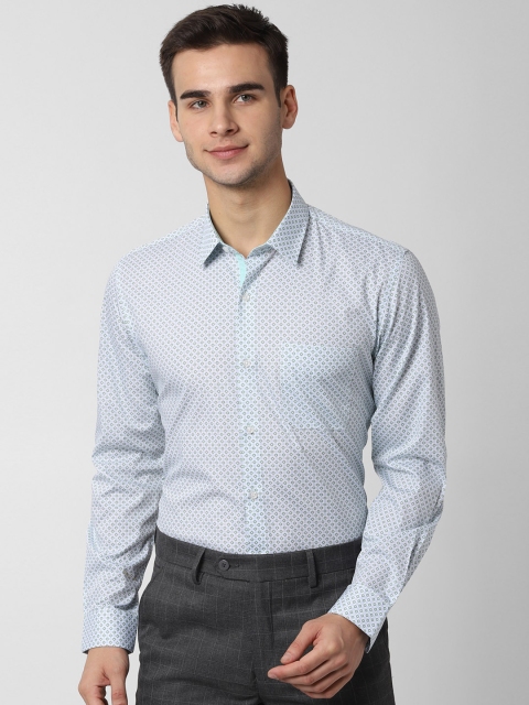 Peter England Men Blue Slim Fit Printed Formal Shirt