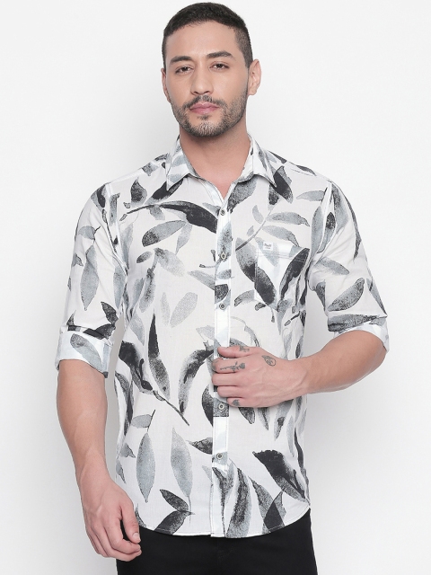 Mufti Men White & Grey Original Slim Fit Printed Casual Shirt