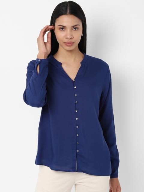 Allen Solly Woman Blue Regular Fit Solid Casual Shirt