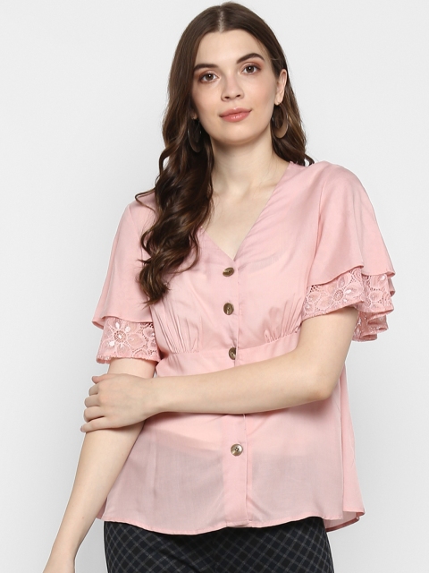 FOSH Women Pink Solid Empire Top