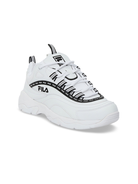 FILA Women White Solid Leather Mid-Top Sneakers