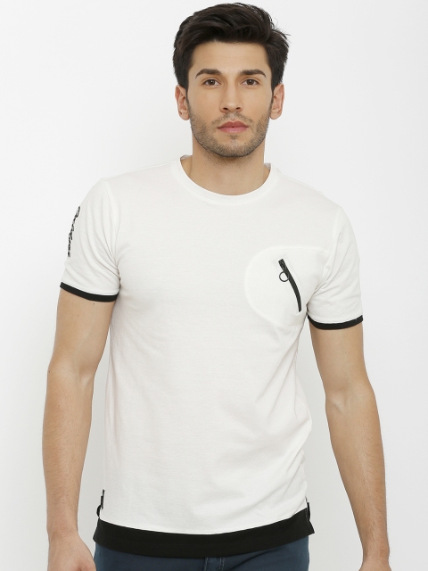 Rex Straut Jeans Men White Solid Round Neck T-shirt