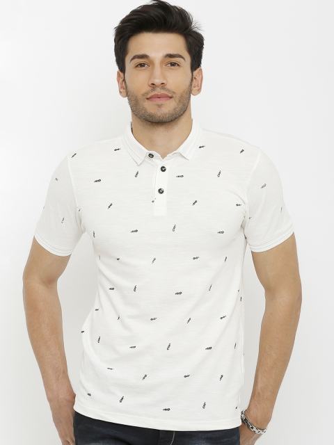 Rex Straut Jeans Men White Printed Polo Collar T-shirt