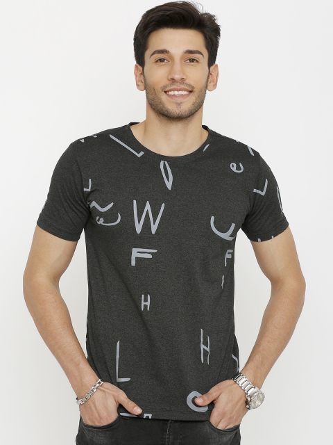 Rex Straut Jeans Men Black & Grey Printed Round Neck T-shirt