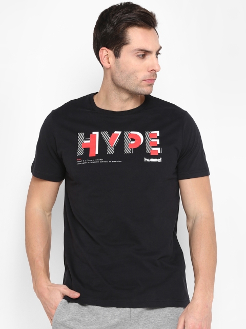 hummel Men Black & Grey Printed Round Neck T-shirt