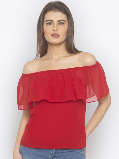 Iti Women Red Solid Bardot Top
