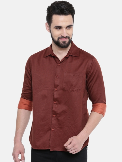 Scarlet Creations Men Burgundy Classic Slim Fit Solid Casual Shirt