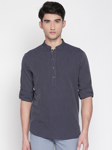indus route by Pantaloons Men Navy Blue & White Striped Straight Kurta
