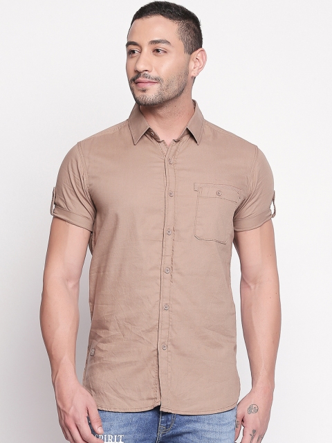 Mufti Men Beige Solid Original Slim Fit Casual Shirt