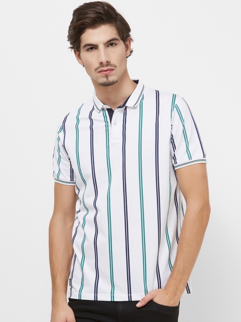 Killer Men White & Green Striped Polo Collar T-shirt