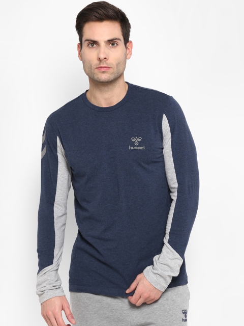 hummel Men Navy Blue Colourblocked Round Neck T-shirt