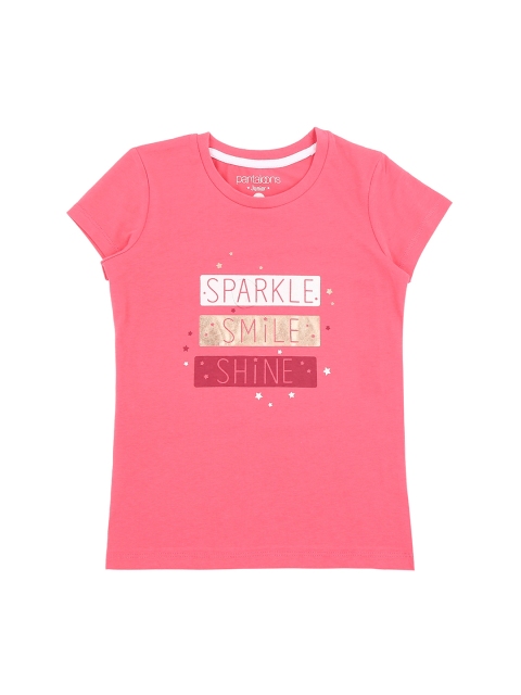 Pantaloons Junior Girls Pink Printed Round Neck Pure Cotton T-shirt