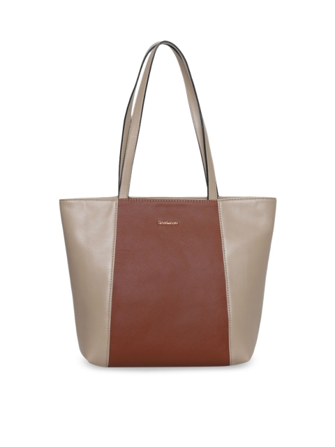 David Jones Beige & Tan Brown Colourblocked Shoulder Bag