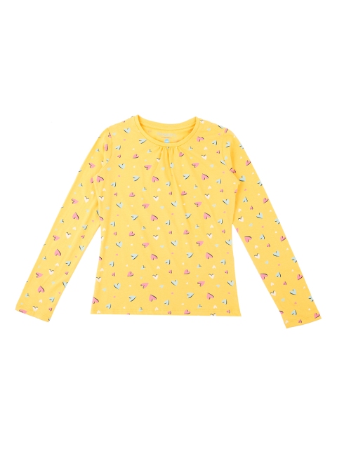 Pantaloons Junior Girls Yellow Printed Round Neck T-shirt