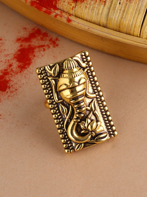 Voylla Women Gold-Plated Aarambh Lord Ganesha Motif Finger Ring
