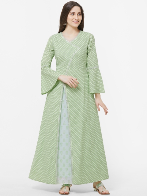 Vedic Women Green & Blue Printed A-Line Kurta