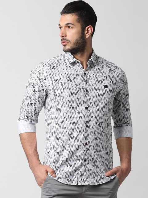 Peter England Casuals Men White Slim Fit Printed Casual Shirt
