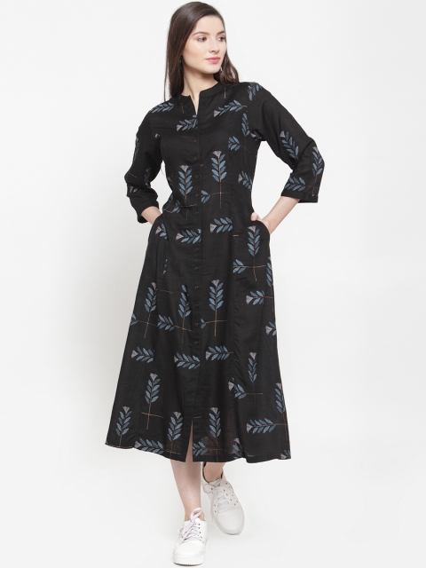 Ayaany Women Black & Grey Printed Shirt Dress