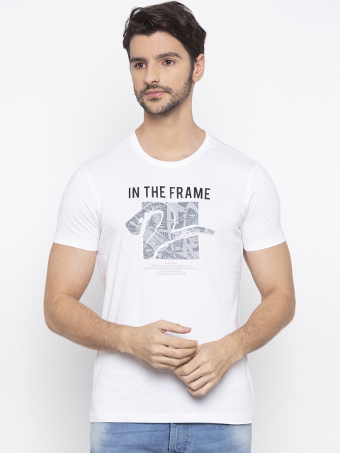 SPYKAR Men White Printed Round Neck T-shirt