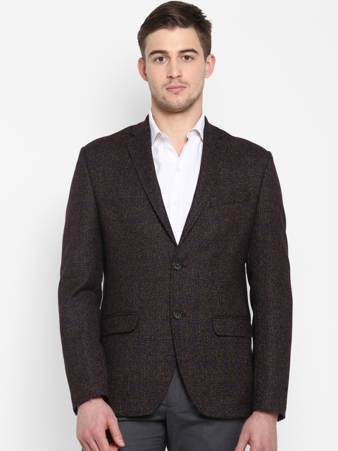 Aditi Wasan Men Brown Checked Single-Breasted Formal Blazer