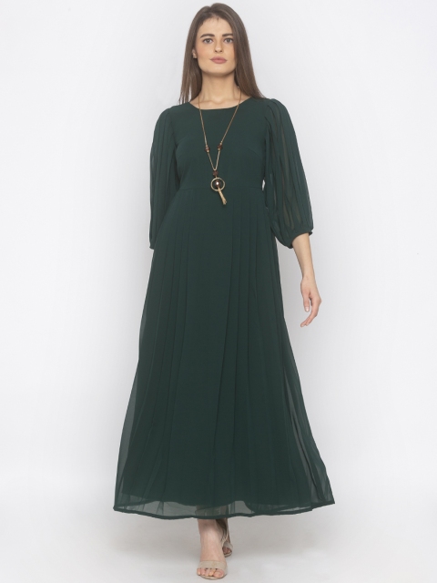 Iti Women Green Solid Maxi Dress With A Necklace
