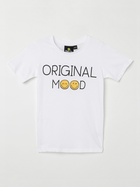 Smiley World Girls White Printed Round Neck T-shirt