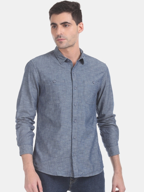 Cherokee Men Blue Regular Fit Solid Casual Shirt