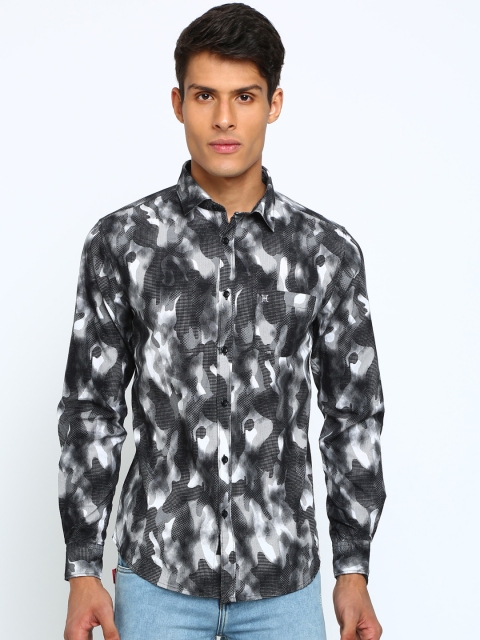 TED HARBOR Men Black & White Slim Fit Printed Casual Shirt