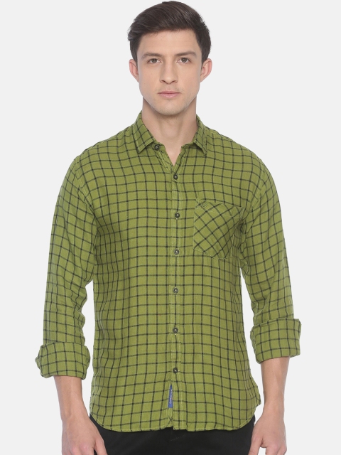 Linen Club Men Green Regular Fit Checked Casual Linen Shirt