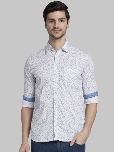 Parx Men Grey & Blue Slim Fit Printed Casual Shirt
